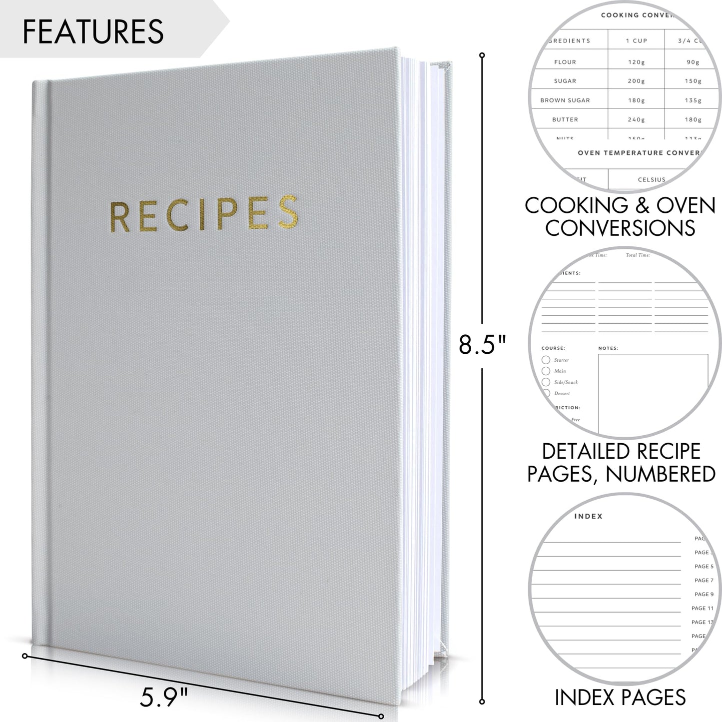 ZICOTO Aesthetic Blank Recipe Book with Waterproof Cover - The Perfect Recipe Notebook To Write In Your Own Recipes - Beautiful Blank Cookbook to Organize Your Recipes