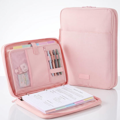 Sturdy 3 Ring Zipper Binder with Strap for School - Beautiful 1 Inch Zip Up Binder with 5-Tab Dividers Holds 420 Sheets, Books & Laptop - Easy to Carry Trapper Keeper Made of Premium Fabrics
