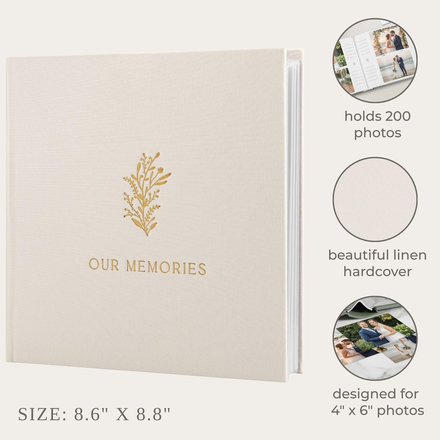 Beautiful Photo Album for 4x6 Pictures - Perfect Picture Book for Wedding, Baby Shower and more - 200 Photo Slots Albums to Collect Your Memories