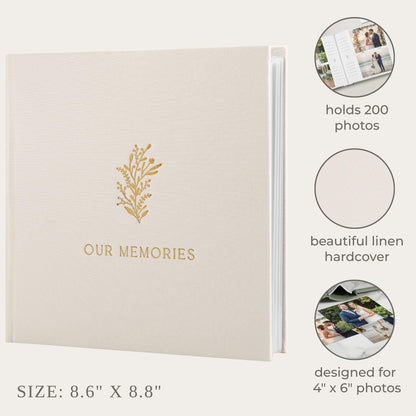 Beautiful Photo Album for 4x6 Pictures - Perfect Picture Book for Wedding, Baby Shower and more - 200 Photo Slots Albums to Collect Your Memories
