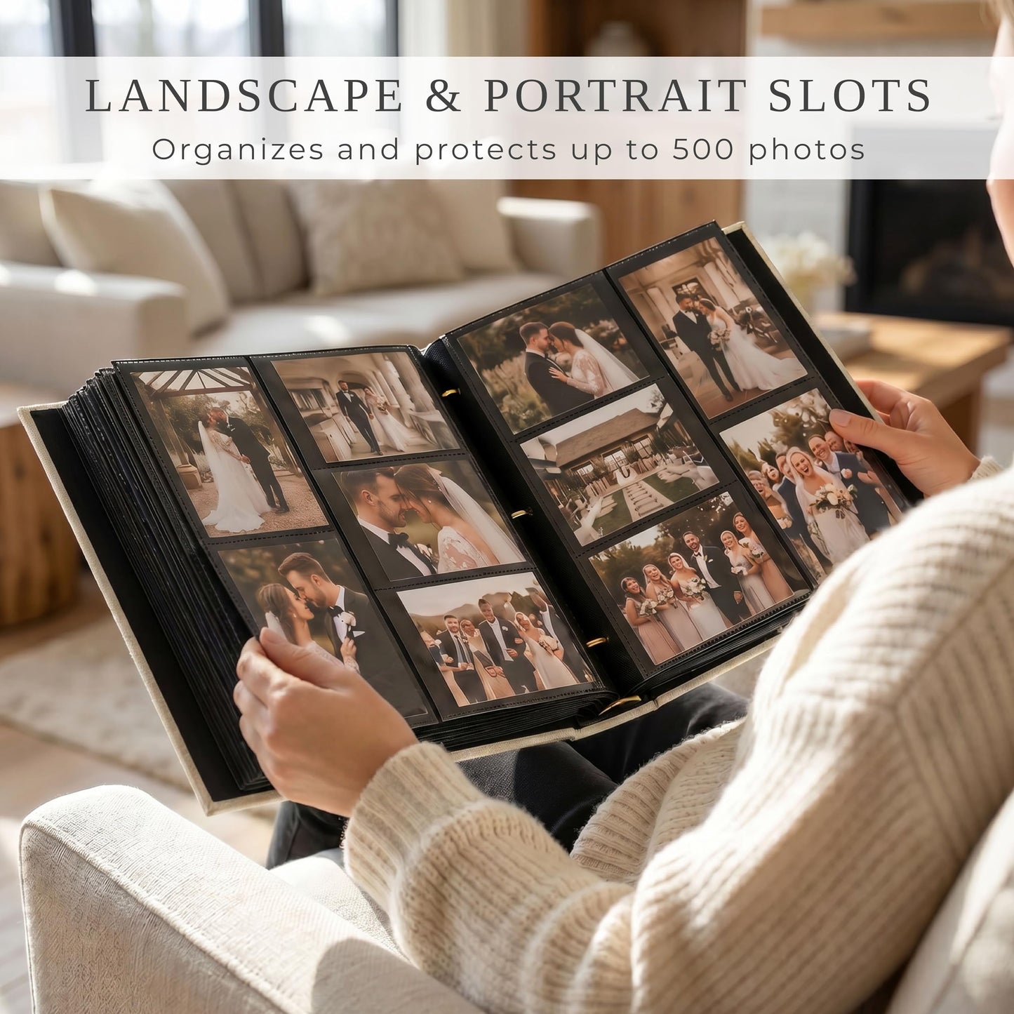 Beautiful Linen Photo Album For 4x6 Photos - Safely Holds Up To 500 Pictures of Unique Memories - The Perfect Big Photo Book To Store All Pictures of Treasured Family, Baby or Wedding Moments