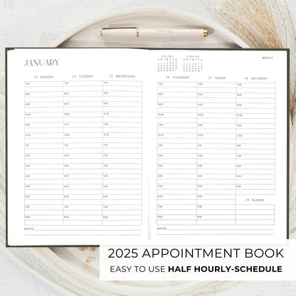 Beautiful 2025 Appointment Book Planner - Sturdy Linen Daily Planner & Weekly Calendar with Half Hourly Schedule Easily Keeps Track Of All Your Appointments - The Perfect Day by Day Organizer