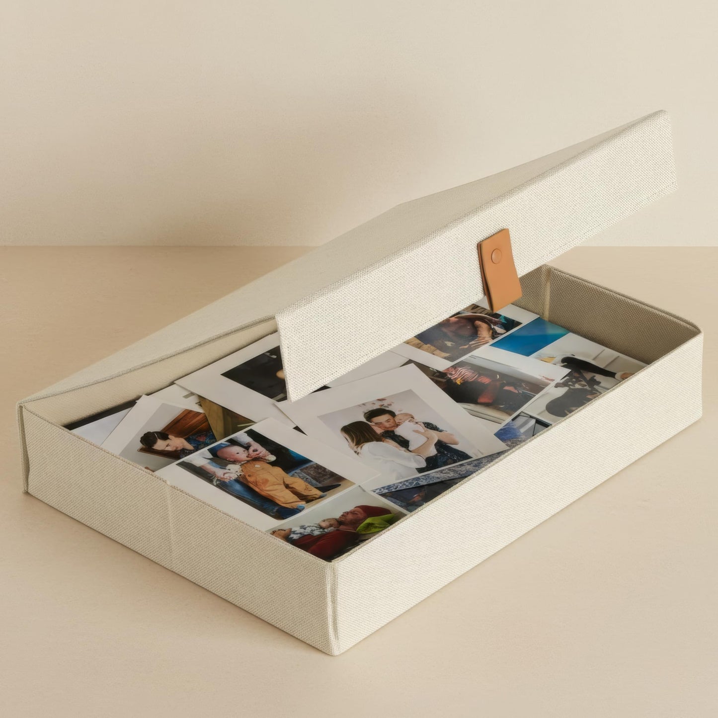ZICOTO Decorative Photo Storage Box with Lid - A Beautiful Linen Organizer Perfect to Safely Store Your Pictures, Documents, Scrapbooking Supplies, Keepsakes and Other Memories in Style