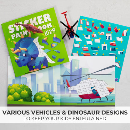 Fun Paint with Sticker Books for Kids Set of 2 - Entertaining Sticker Activity with Vibrant Themes Keeps Kids Ages 4-8 Busy - Perfect Puzzle to Learn Shapes and Numbers at Home or Travelling