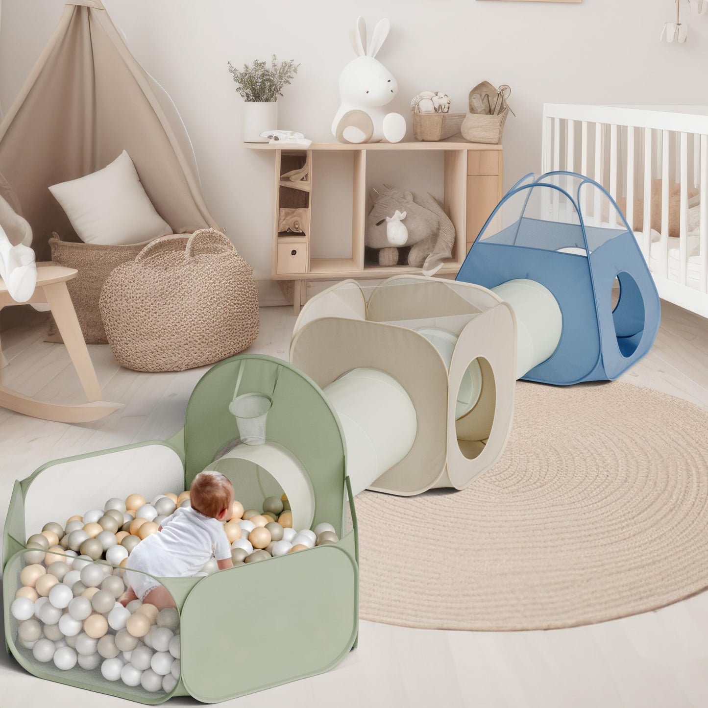 Stylish Play Tents and Tunnel Toy Set for Toddlers - A Fun Pop-Up Tent with Crawl Tunnels and a Ball Pit - A Great Gift for Babies That Sets Up in Seconds and Gives Kids 1-3 Unlimited Indoor Fun