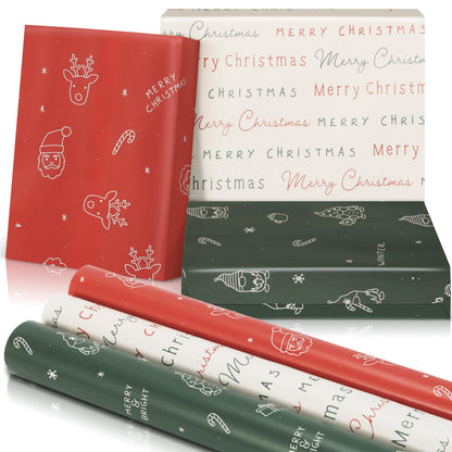 Beautiful Christmas Gift Wrapping Paper Rolls For Small & Medium Size Gifts - Set of 3 Quality Paper Rolls With Cute Designs - Add a Touch of Magic to Every Gift You Wrap - 17 in x 120 in Per Roll