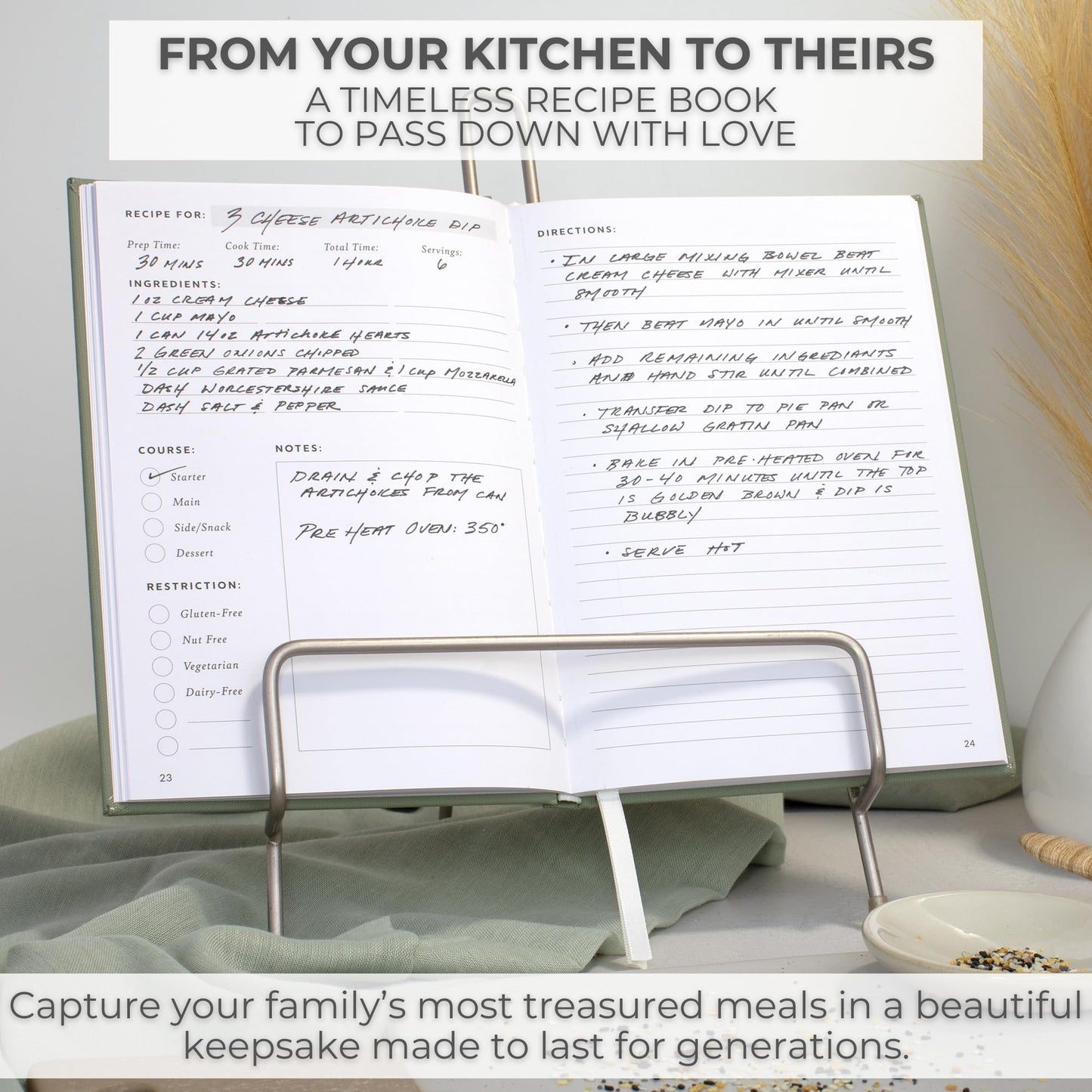 ZICOTO Aesthetic Blank Recipe Book with Waterproof Cover - The Perfect Recipe Notebook To Write In Your Own Recipes - Beautiful Blank Cookbook to Organize Your Recipes