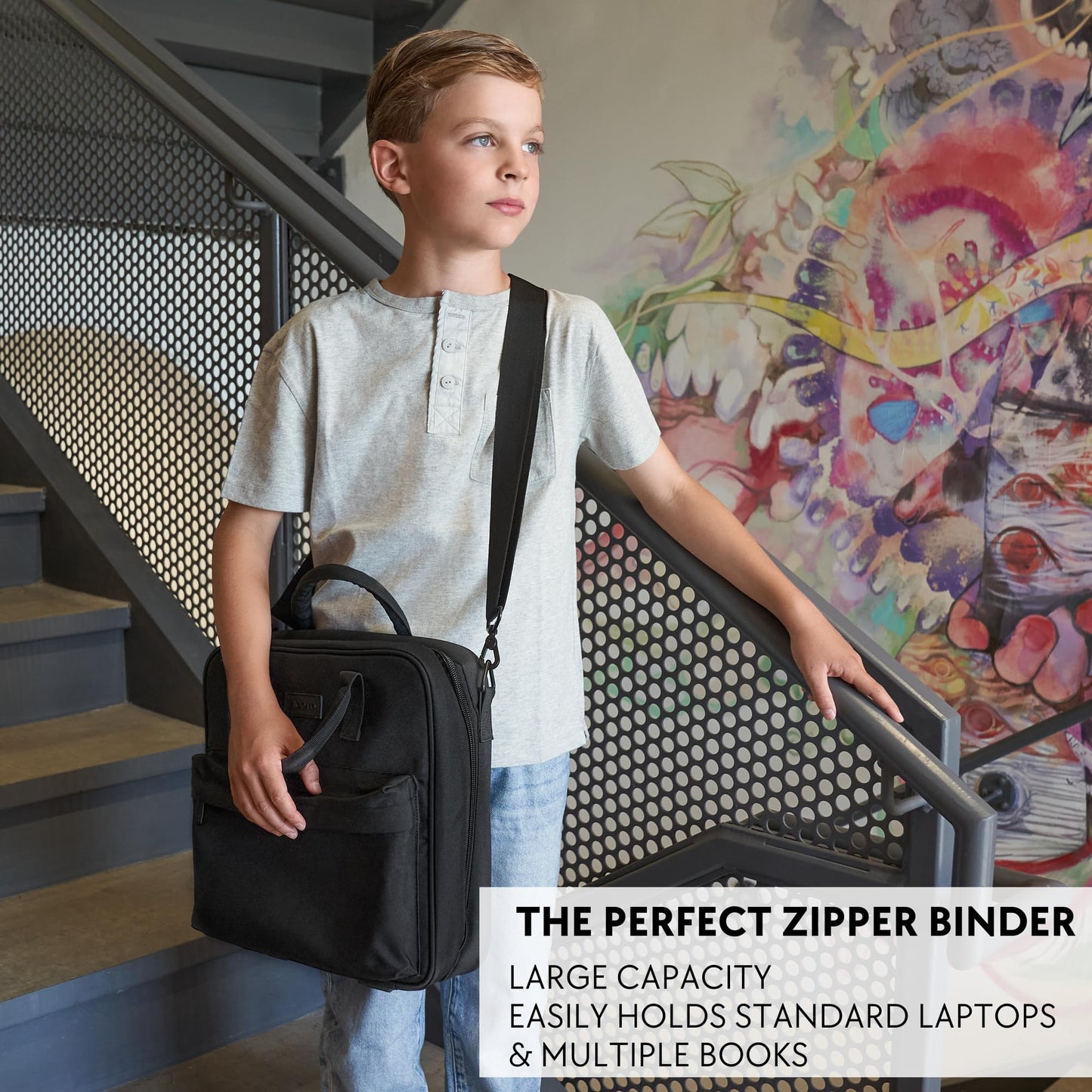 Sturdy 3 Ring Zipper Binder With Shoulder Strap For School - Beautiful 2 Inch Zip Up Binder with Extra Pockets Holds 500 Sheets, Books & Laptop - Easy to Carry Trapper Keeper Made Of Premium Fabrics