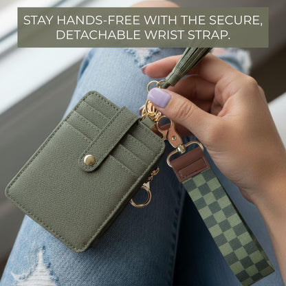 Stylish Wristlet Wallet for Women - Slim Design Credit Card Holder w/ Plenty of Storage incl. Clear ID Window & Zipper Pocket - Easy Carry RFID Blocking Keychain Wallet w/ Tassel, Lanyard & Gold Rings