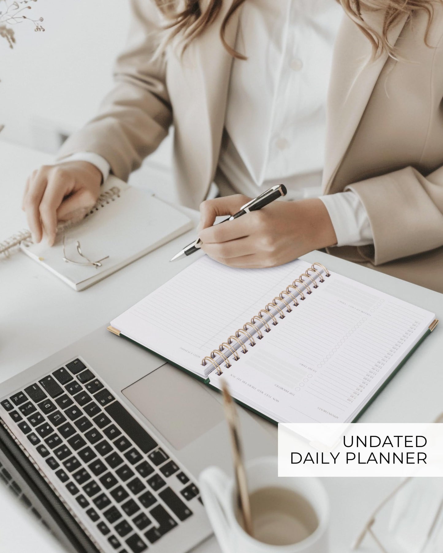 ZICOTO Aesthetic Daily Planner And Notebook With Hourly Schedule - Aesthetic Spiral To do List Notepad For Work/Home to Organize Tasks And Appointments - Stylish School/Office Supplies Book For Women