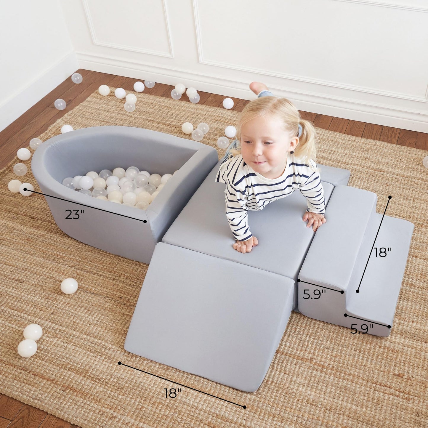 ZICOTO Fun Climbing Toys and Foam Play Area for Toddlers Aged 1-3 - Perfect for Little Ones to Safely Learn New Skills - Inside Playground/Gym Set incl. Four Soft Blocks and a Ball Pit