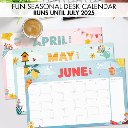Aesthetic Seasonal Desk Calendar 2024-2025 - Runs From January 2024 Until July 2025 - The Perfect Desktop/Wall Calendar 17x11" for Easy Organizing