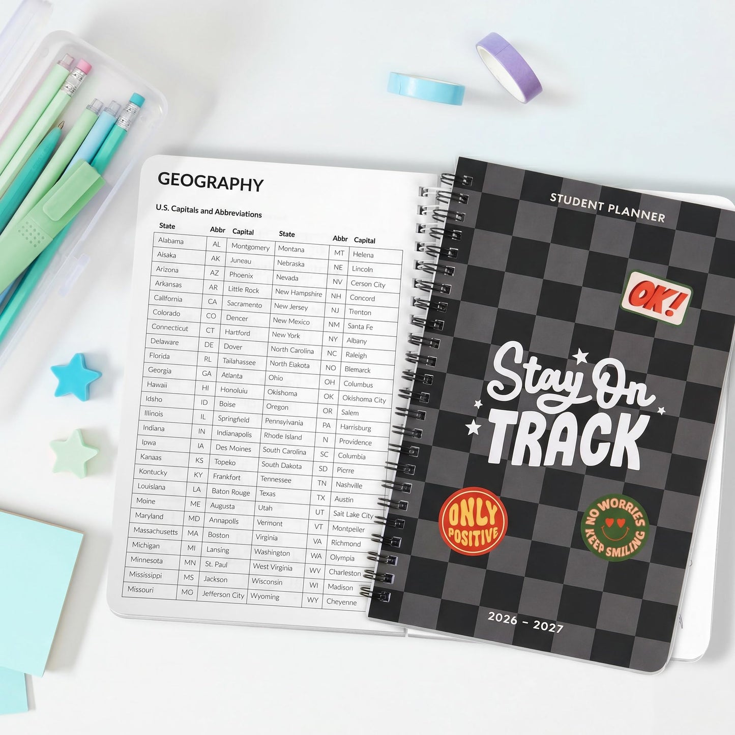 Aesthetic 2026-2027 Student Planner To Stay Organized - A Beautiful 8.5" x 5.8" Checkered Planner for Middle and High School Students with Weekly & Monthly Spreads For The 26-27 Academic Year