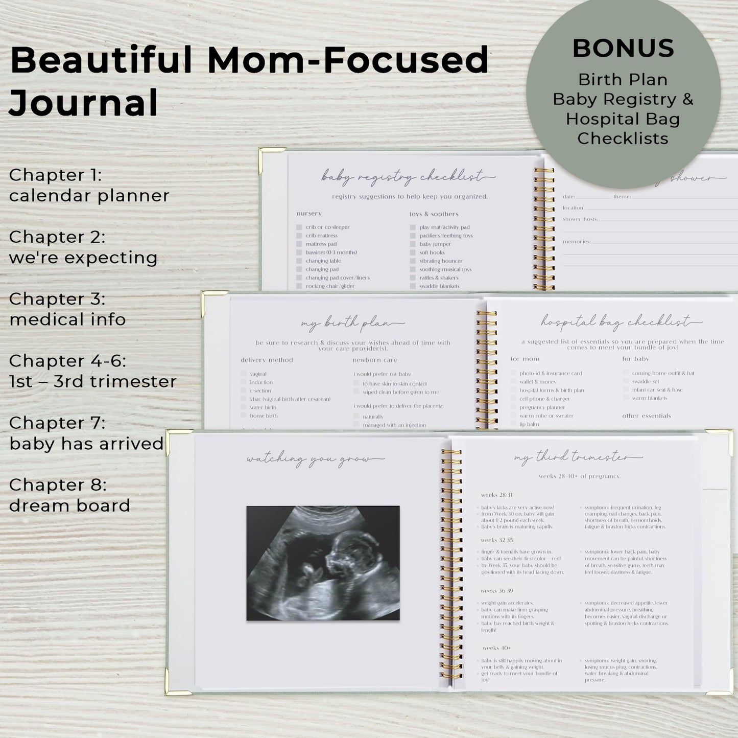 Beautiful Linen Pregnancy Journal and Detailed Memory Book with Stickers and Keepsake Pocket - Lovely Must Have Gift for Expecting First Time Moms - The Perfect Planner to Track Pregnancy Milestones