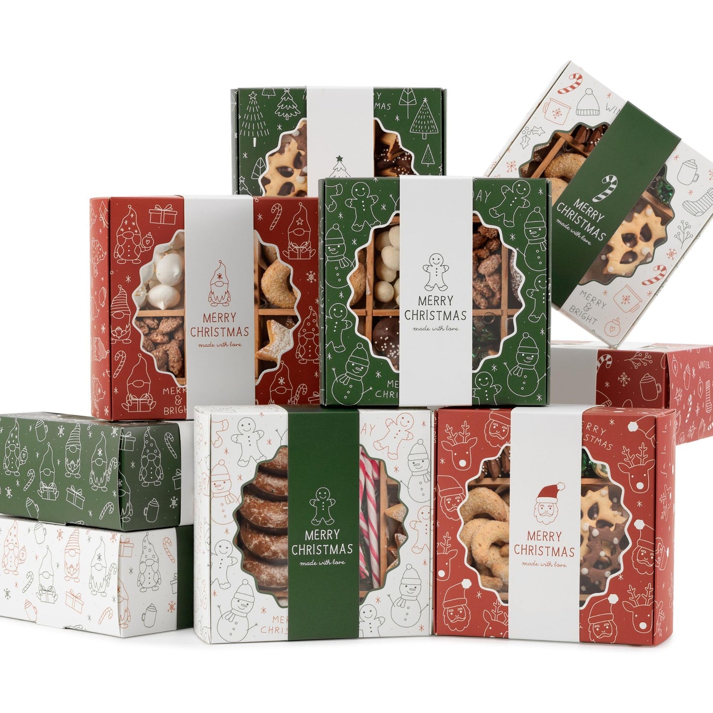 Beautiful Christmas Cookie Boxes Set Of 9 - Cute Containers Are Perfect To Share Delicious Homemade Cookies, Candy Or Cupcakes With Friends & Family - Sturdy Tins With Lids For Holiday Gift Giving