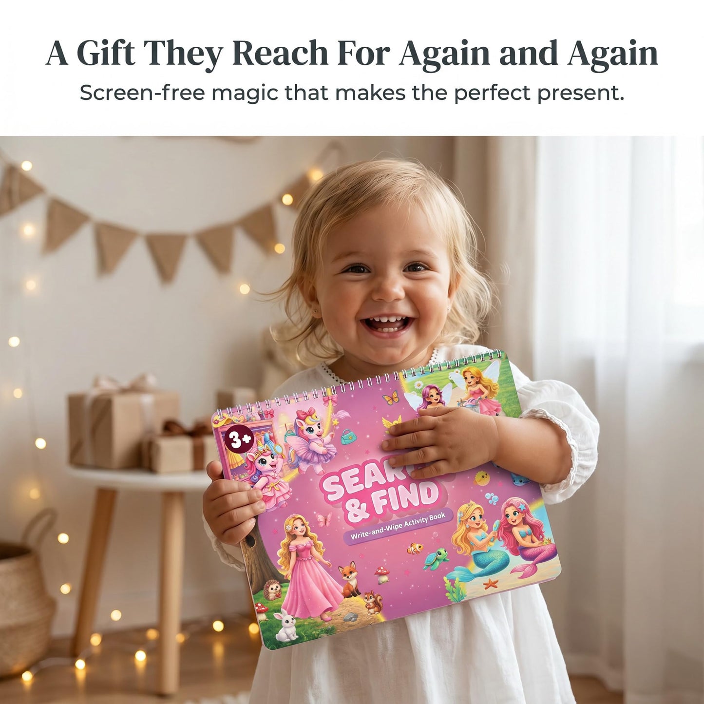 Fun Search and Find Books for Kids 3-5 - Cute Road Trip Game w Magical Scenes for Girls 4-8 w Princess, Unicorn & Mermaid - Essential Travel Activity w Markers for Hours of Fun on Car Rides & Planes