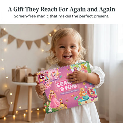 Fun Search and Find Books for Kids 3-5 - Cute Road Trip Game w Magical Scenes for Girls 4-8 w Princess, Unicorn & Mermaid - Essential Travel Activity w Markers for Hours of Fun on Car Rides & Planes