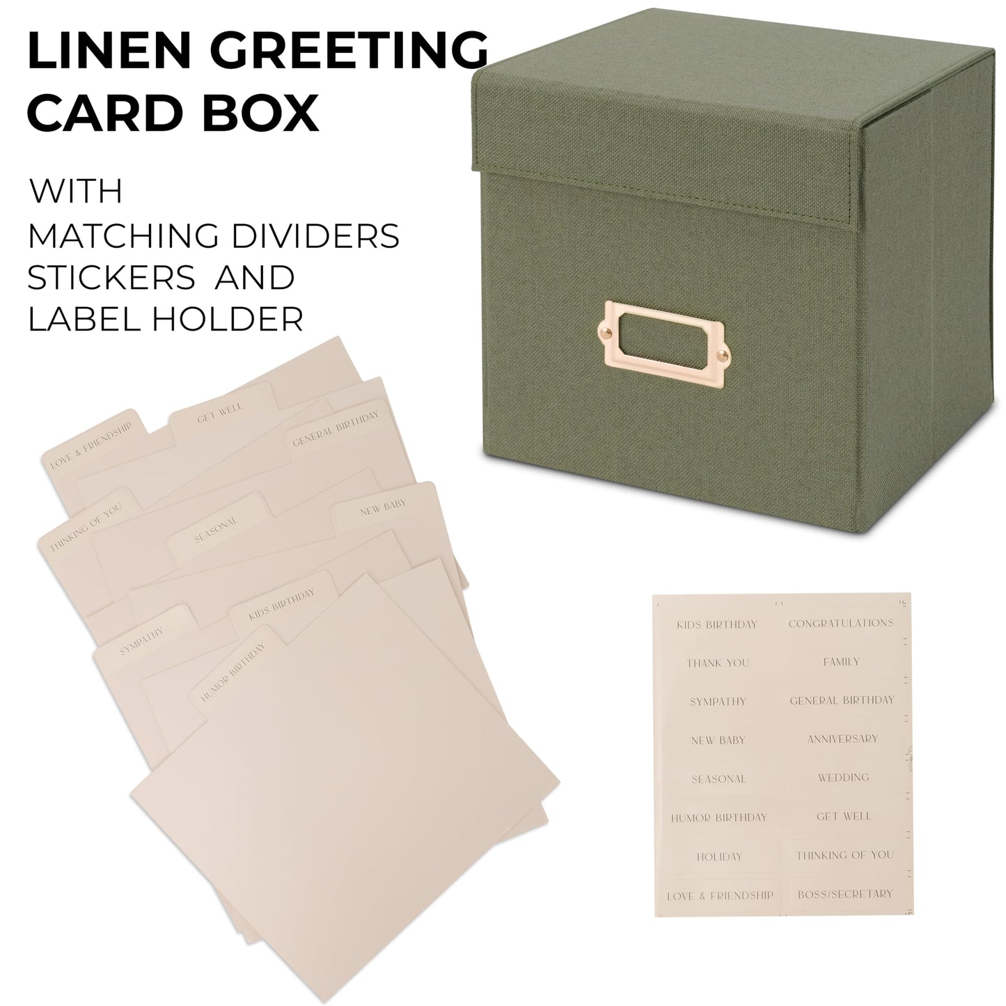 ZICOTO Beautiful Greeting Card Organizer Box With Dividers - Sturdy Linen Storage Box Easily Organizes All Your Greeting Cards in Style - Cute Card Holder Safely Stores Up to 300 Small Or Large Cards