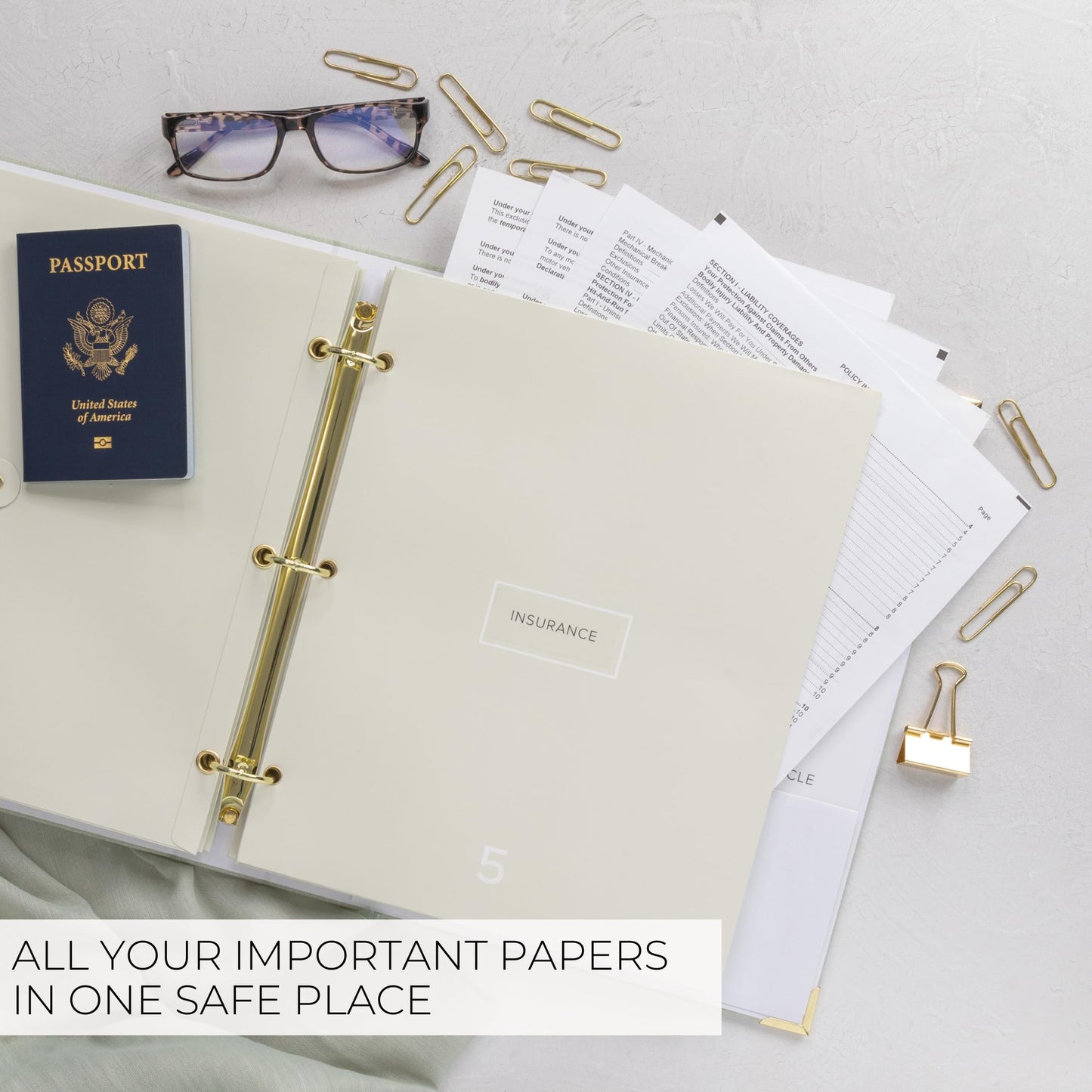 Sturdy Document Organizer Set with Folders - Beautiful Linen 3-Ring Binder Safely Stores All Important Documents & Files in One Place - Easy to Use Expanding Storage Incl. Envelopes, Pockets & Labels