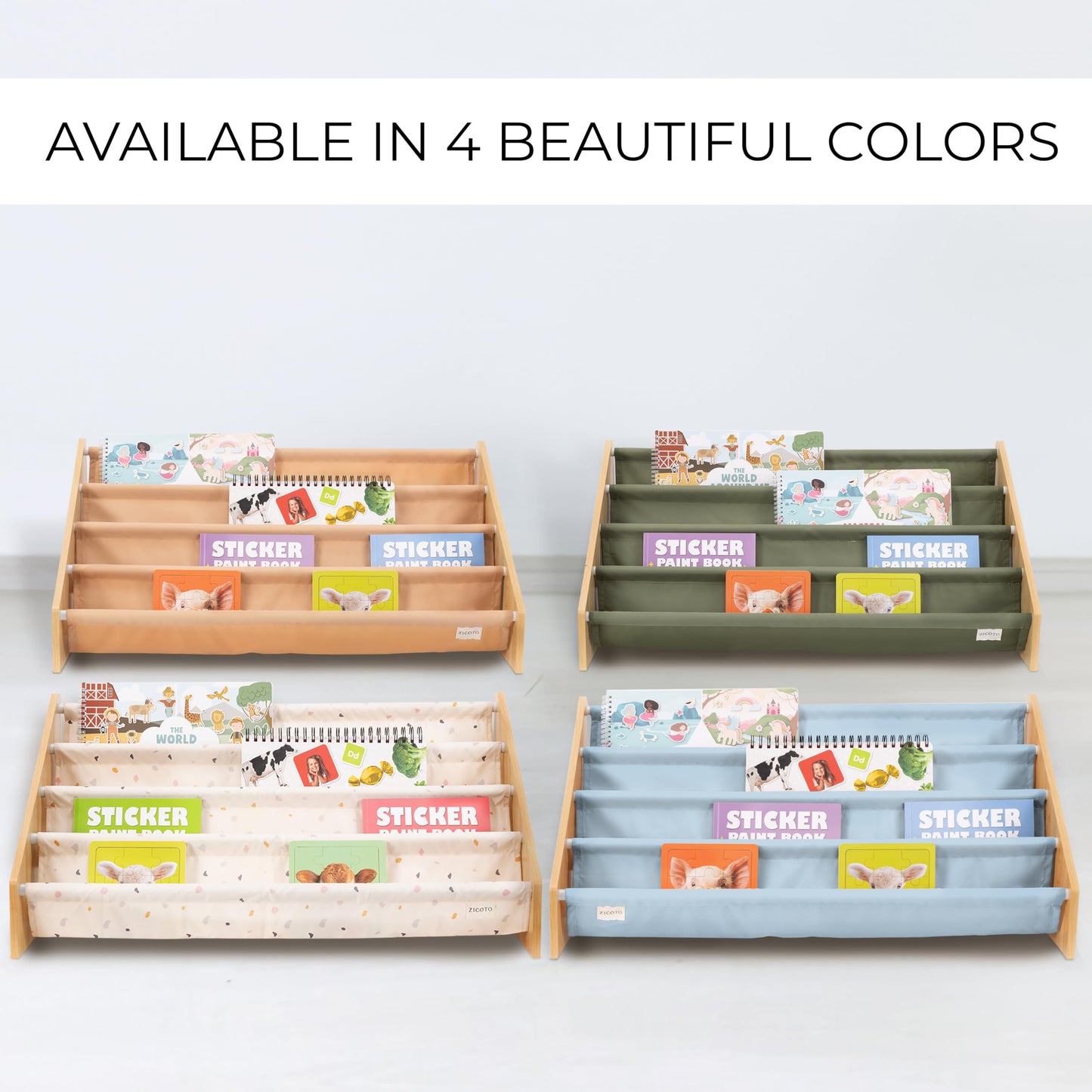 ZICOTO Decorative Wooden Bookshelf for Kids Rooms - Keeps Plenty of Books Neatly Organized & Within Reach for Toddlers - Easy Install Montessori Book Shelf for Baby's Bedroom or Playroom Decor