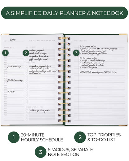 ZICOTO Aesthetic Daily Planner And Notebook With Hourly Schedule - Aesthetic Spiral To do List Notepad For Work/Home to Organize Tasks And Appointments - Stylish School/Office Supplies Book For Women