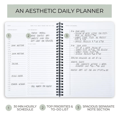 Beautiful Daily Planner And Notebook With Hourly Schedule - Aesthetic Spiral To do List Notepad to Easily Organize Your Work Tasks And Appointments - The Perfect Office Supplies For Women