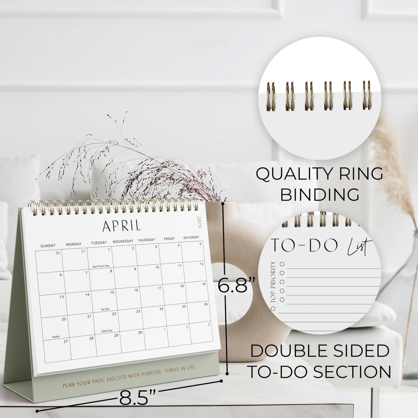 Aesthetic Desk Calendar 2025-2026 - Runs from January 2025 until June 2026 - Beautiful Small Flip Desktop Calendar for Easy Organizing