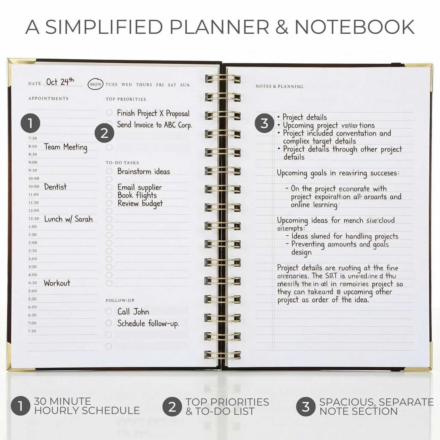 Aesthetic Daily Planner And Notebook With Hourly Schedule - Beautiful Spiral To do List Notepad For Work/Home to Organize Tasks And Appointments - Stylish School/Office Supplies Book For Women