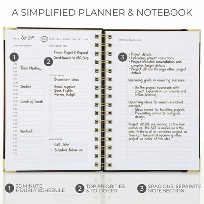 Aesthetic Daily Planner And Notebook With Hourly Schedule - Beautiful Spiral To do List Notepad For Work/Home to Organize Tasks And Appointments - Stylish School/Office Supplies Book For Women