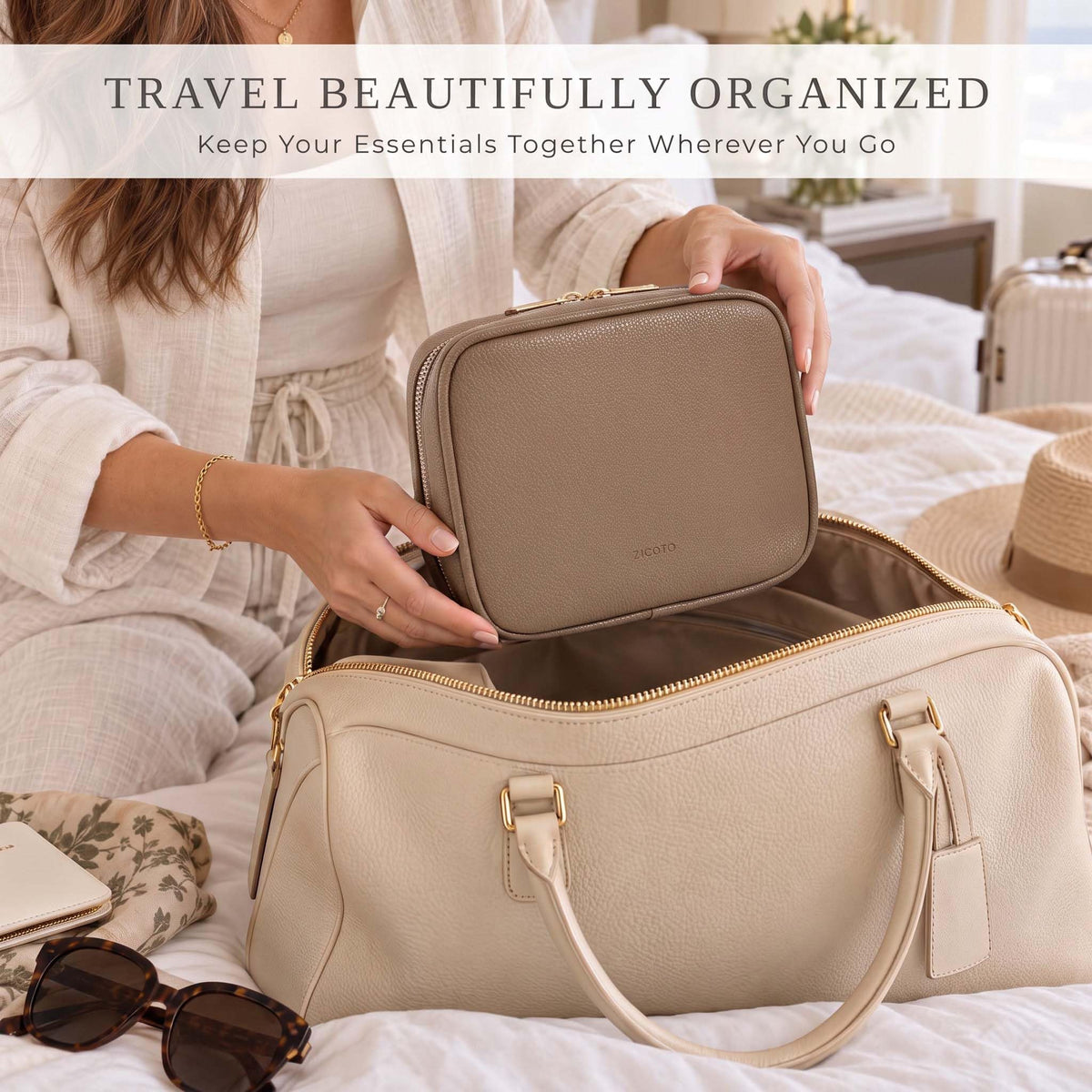 Stylish Tech Organizer Pouch - PU Leather Electronics Travel Bag for Women