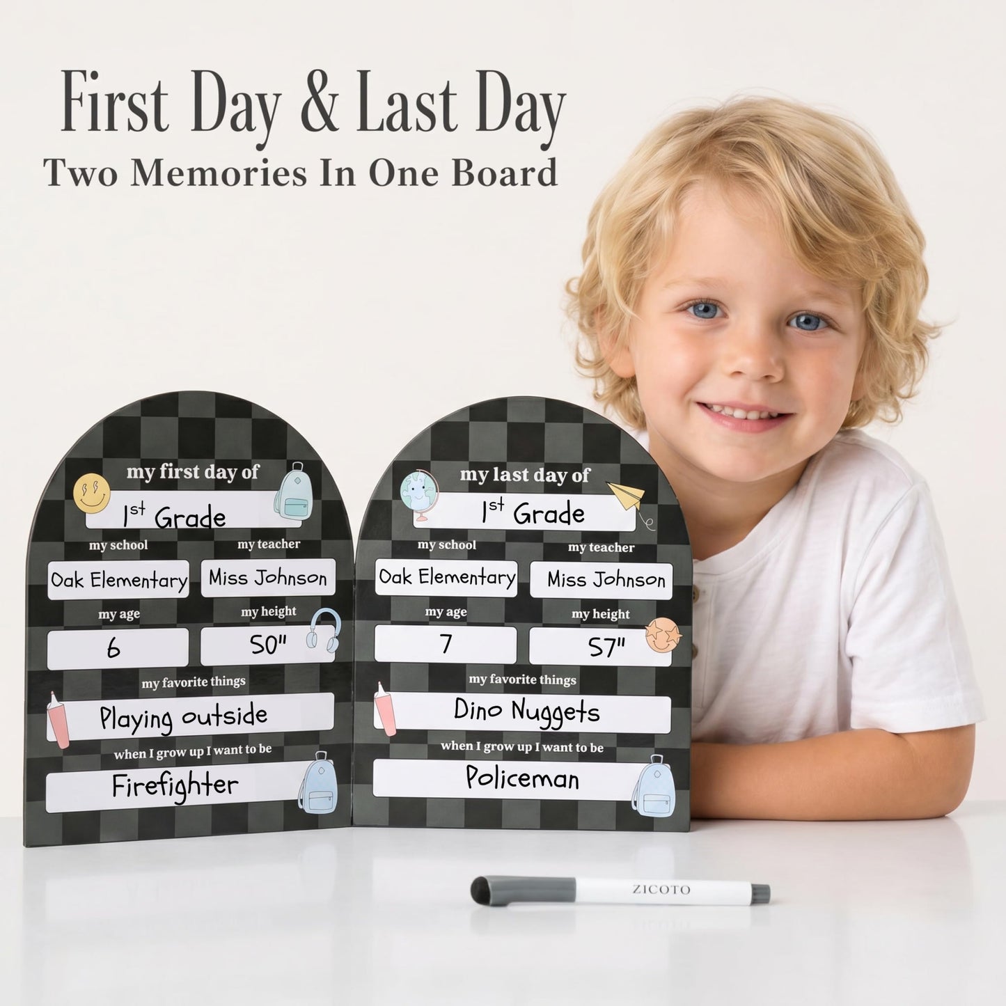 Beautiful First and Last Day of School Board Sign
