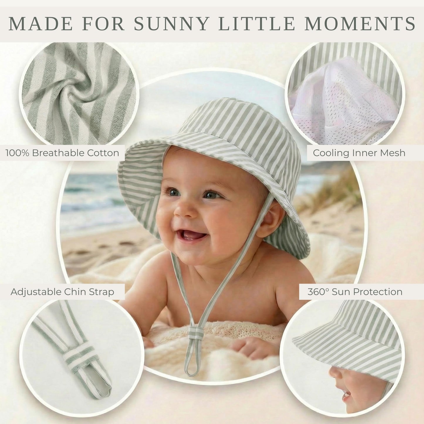 Beautiful Baby Sun Hat 0-6 Months - Adjustable Toddler Hat with UPF 50+ Sun Protection - Cute Kids Bucket Hat for Beach