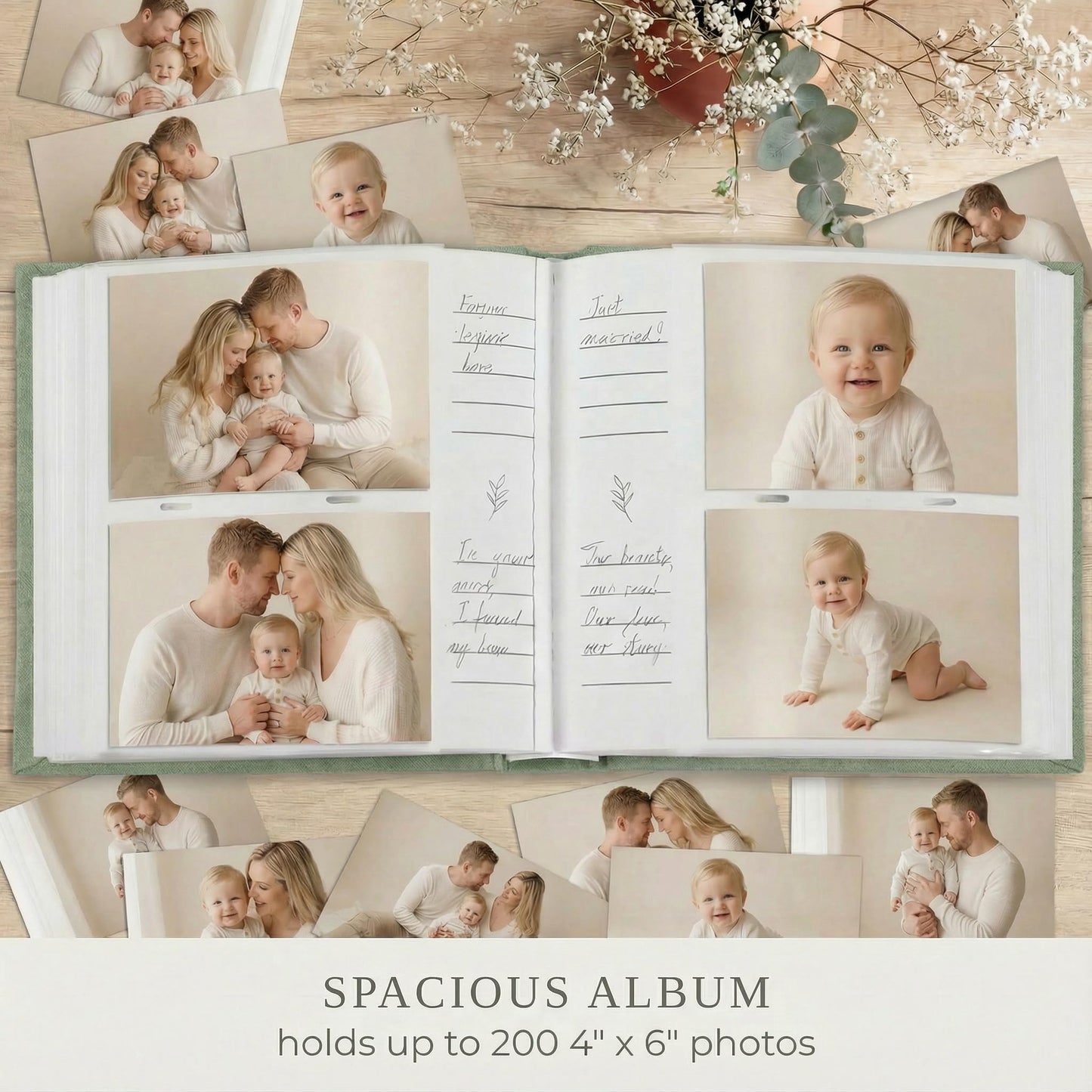 Beautiful Photo Album for 4x6 Pictures - Perfect Picture Book for Wedding, Baby Shower and more - 200 Photo Slots Albums to Collect Your Memories