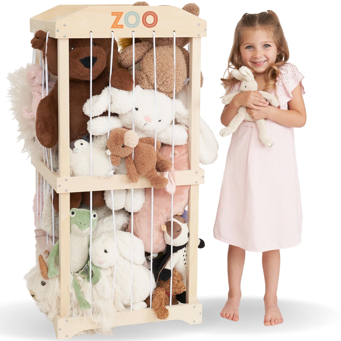 Wooden Stuffed Animal Storage for Kids - Large Toy Storage Organizer & Holder for Your Kids Playroom or Nursery - Easy to Assemble Stuffed Animal Zoo That Keeps Plush Friends Ready for Snuggles