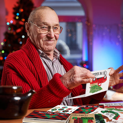 ZICOTO Beautiful Christmas Cards Set of 24 - Incl. Bulk Envelopes, Matching Stickers And Storage Box - Perfect to Send Warm Holiday Wishes to Friends and Family