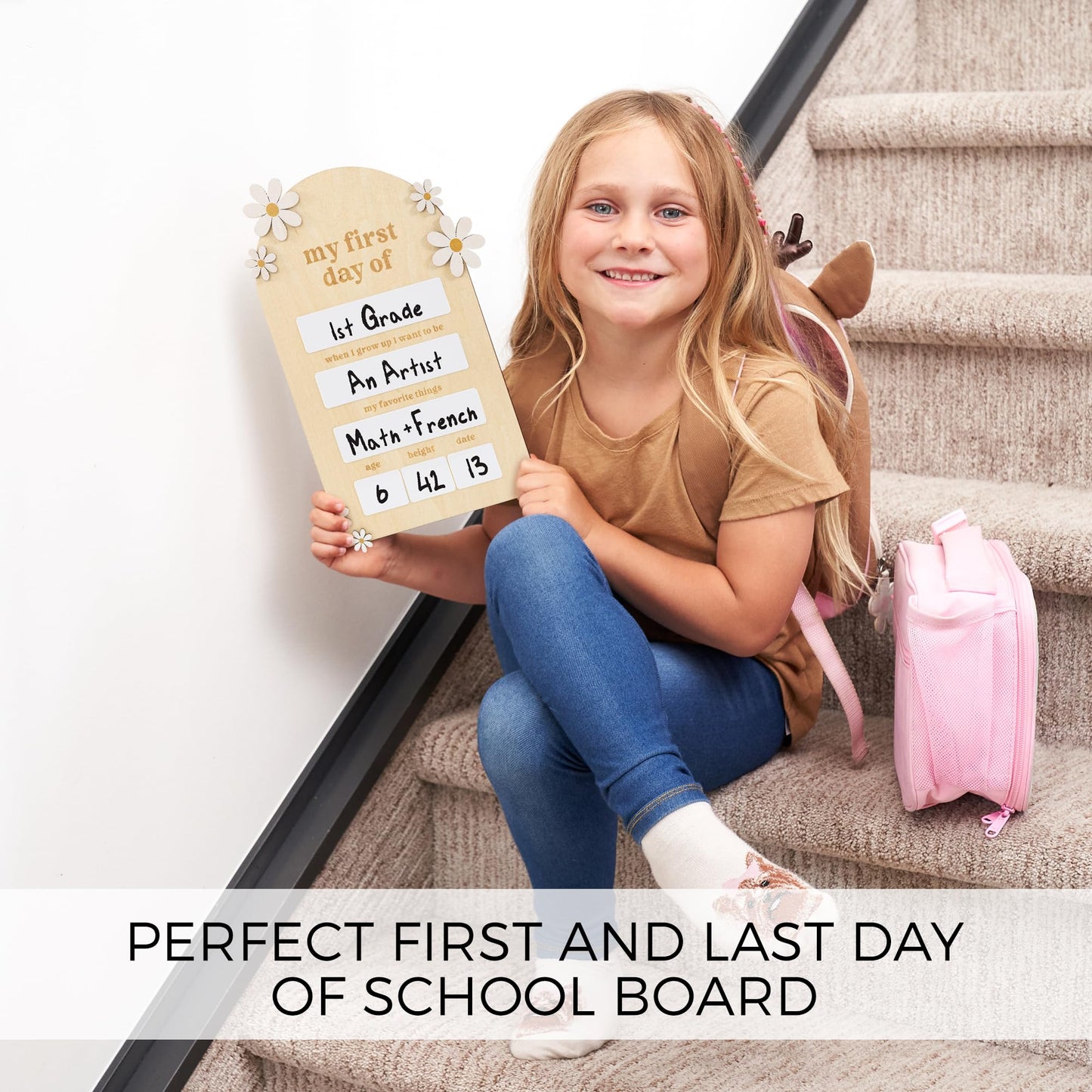 Beautiful Wooden First and Last Day of School Board Sign - Modern and Large Back to School Sign for Lasting Memories - Perfect Wooden Dry-Erase Photo Prop for Kindergarten
