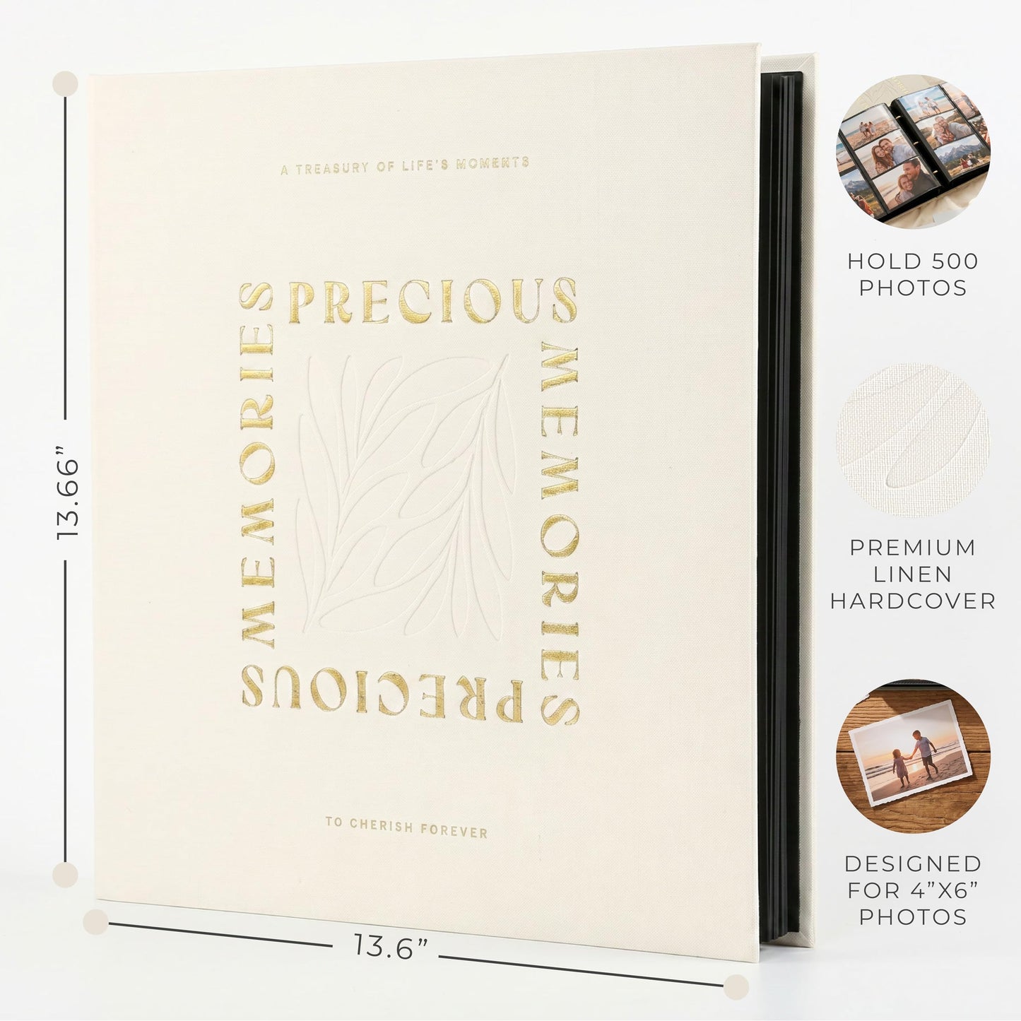 Beautiful Linen Photo Album For 4x6 Photos - Safely Holds Up To 500 Pictures of Unique Memories - The Perfect Big Photo Book To Store All Pictures of Treasured Family, Baby or Wedding Moments