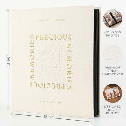 Beautiful Linen Photo Album For 4x6 Photos - Safely Holds Up To 500 Pictures of Unique Memories - The Perfect Big Photo Book To Store All Pictures of Treasured Family, Baby or Wedding Moments