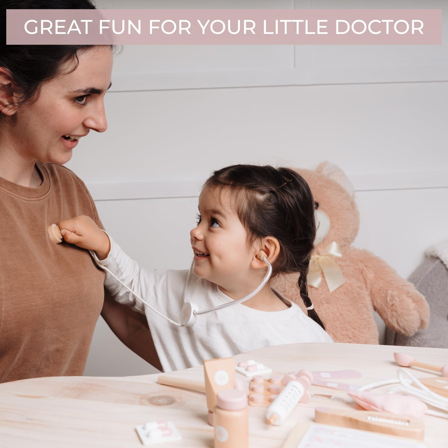 Wooden Doctor Play Set for Toddlers - A Complete Durable Pretend Play Medical Kit for Kids 3-5 with Realistic, Non-Toxic Tools & Carrying Case