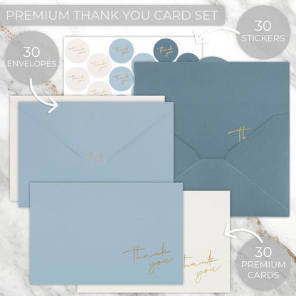 Beautiful Thank You Cards Set of 30 With Envelopes and Stickers - Elegant Blank Cards For Personalized Notes - Perfect Bulk Stationary Set For All Occasions incl. Weddings, Business & Baby Showers