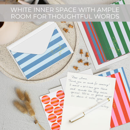 Beautiful Striped Thank You Cards Set of 30 With Envelopes and Stickers - Elegant Blank Cards For Personalized Notes - Perfect Bulk Stationary Set For All Occasions incl. Weddings, Business & Baby Showers