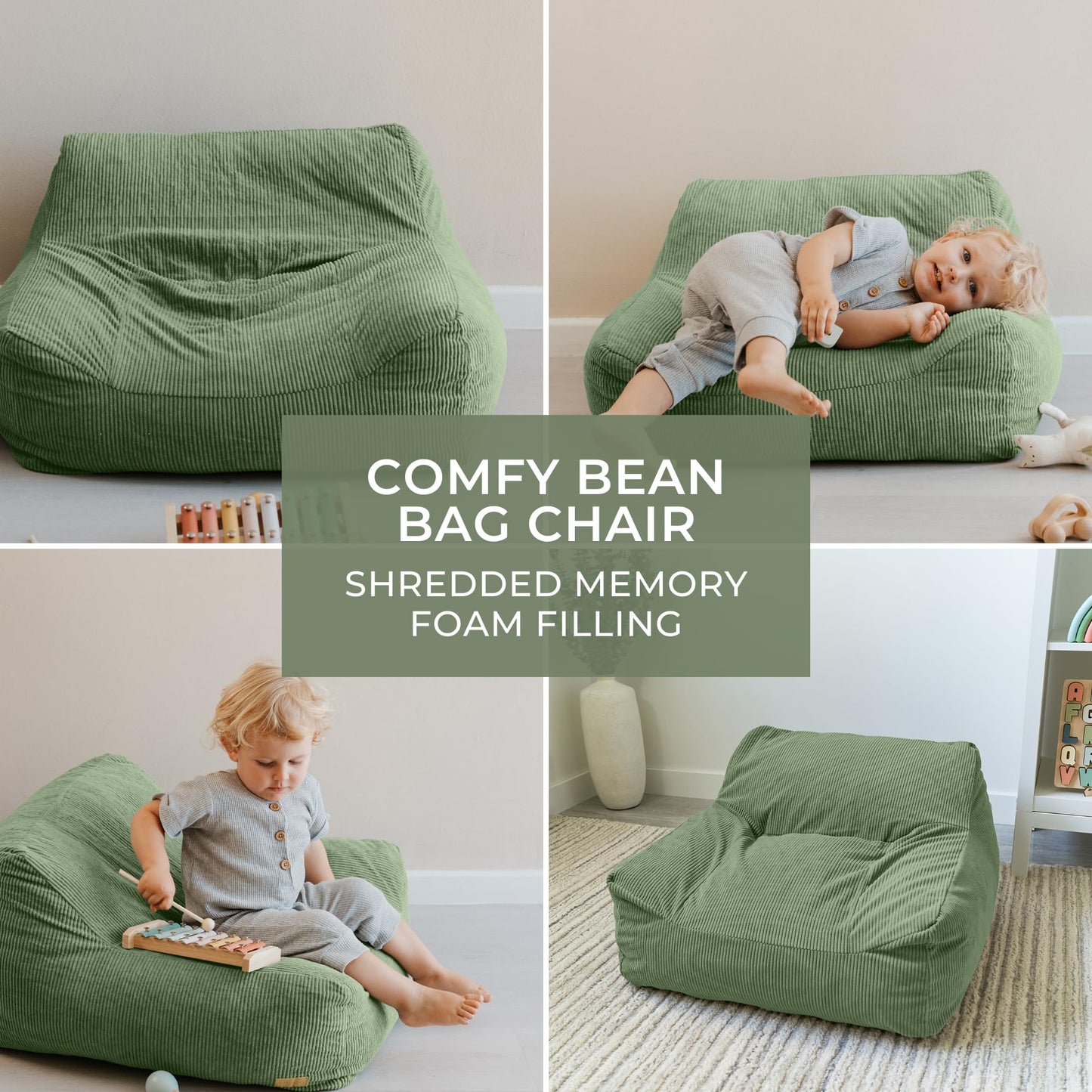 ZICOTO Soft Memory Foam Bean Bag Chair for Toddlers - Trendy Kids Chair and Lounger for Nursery, Playroom, or Living Room