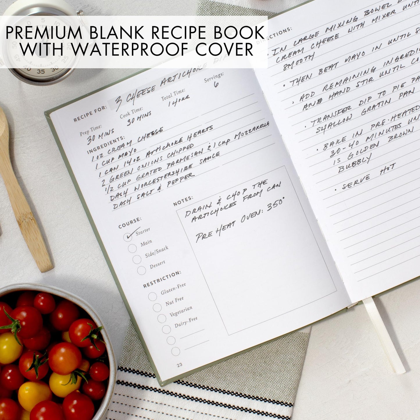 Aesthetic Blank Recipe Book with Waterproof Cover - The Perfect Recipe Notebook To Write In Your Own Recipes - Simplified Blank Cookbook to Organize Your Recipes