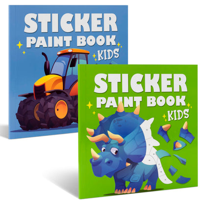Fun Paint with Sticker Books for Kids Set of 2 - Entertaining Sticker Activity with Vibrant Themes Keeps Kids Ages 4-8 Busy - Perfect Puzzle to Learn Shapes and Numbers at Home or Travelling