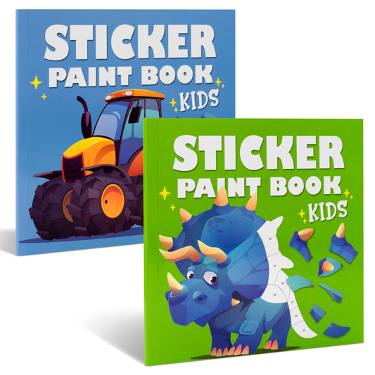 Fun Paint with Sticker Books for Kids Set of 2 - Entertaining Sticker Activity with Vibrant Themes Keeps Kids Ages 4-8 Busy - Perfect Puzzle to Learn Shapes and Numbers at Home or Travelling