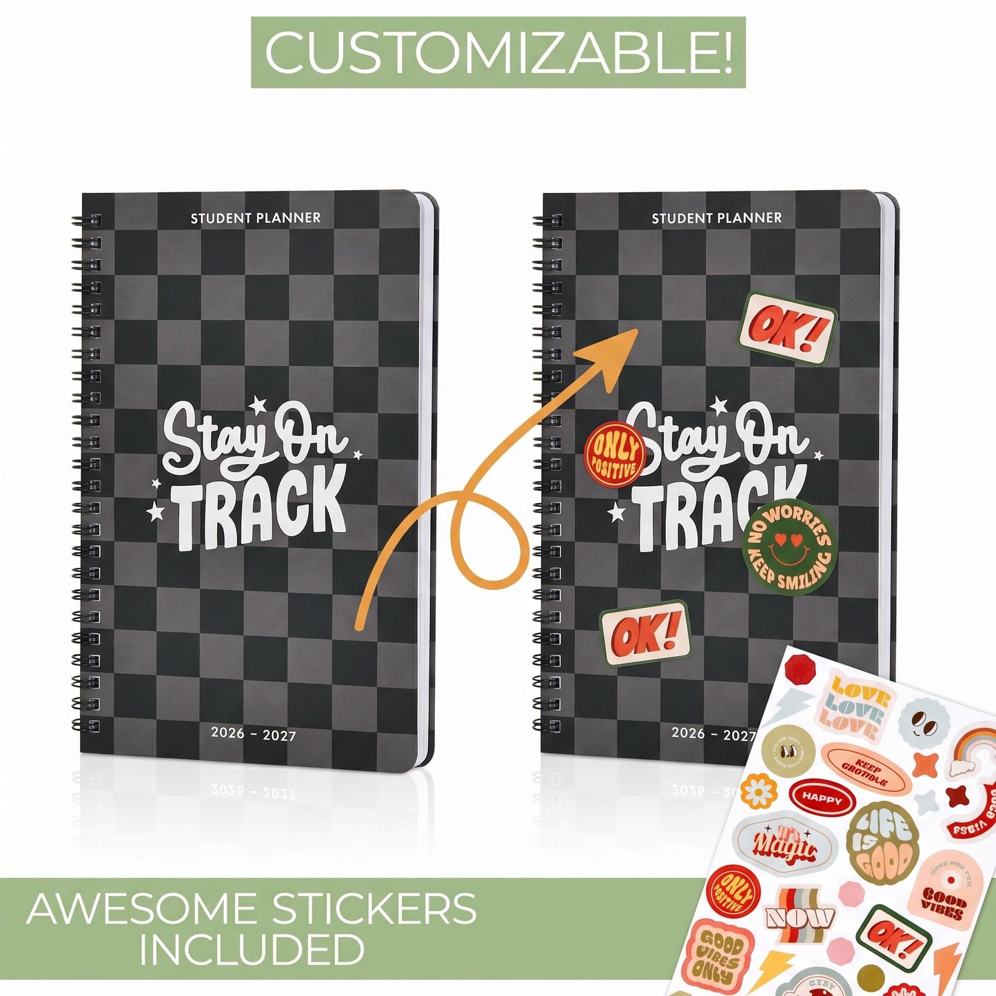 Aesthetic 2026-2027 Student Planner To Stay Organized - A Beautiful 8.5" x 5.8" Checkered Planner for Middle and High School Students with Weekly & Monthly Spreads For The 26-27 Academic Year