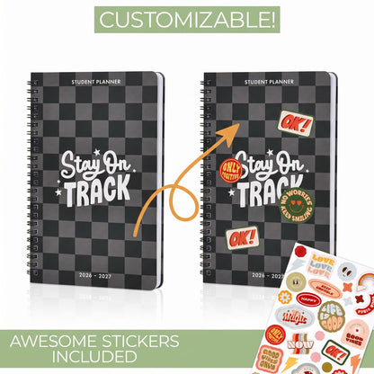 Aesthetic 2026-2027 Student Planner To Stay Organized - A Beautiful 8.5" x 5.8" Checkered Planner for Middle and High School Students with Weekly & Monthly Spreads For The 26-27 Academic Year