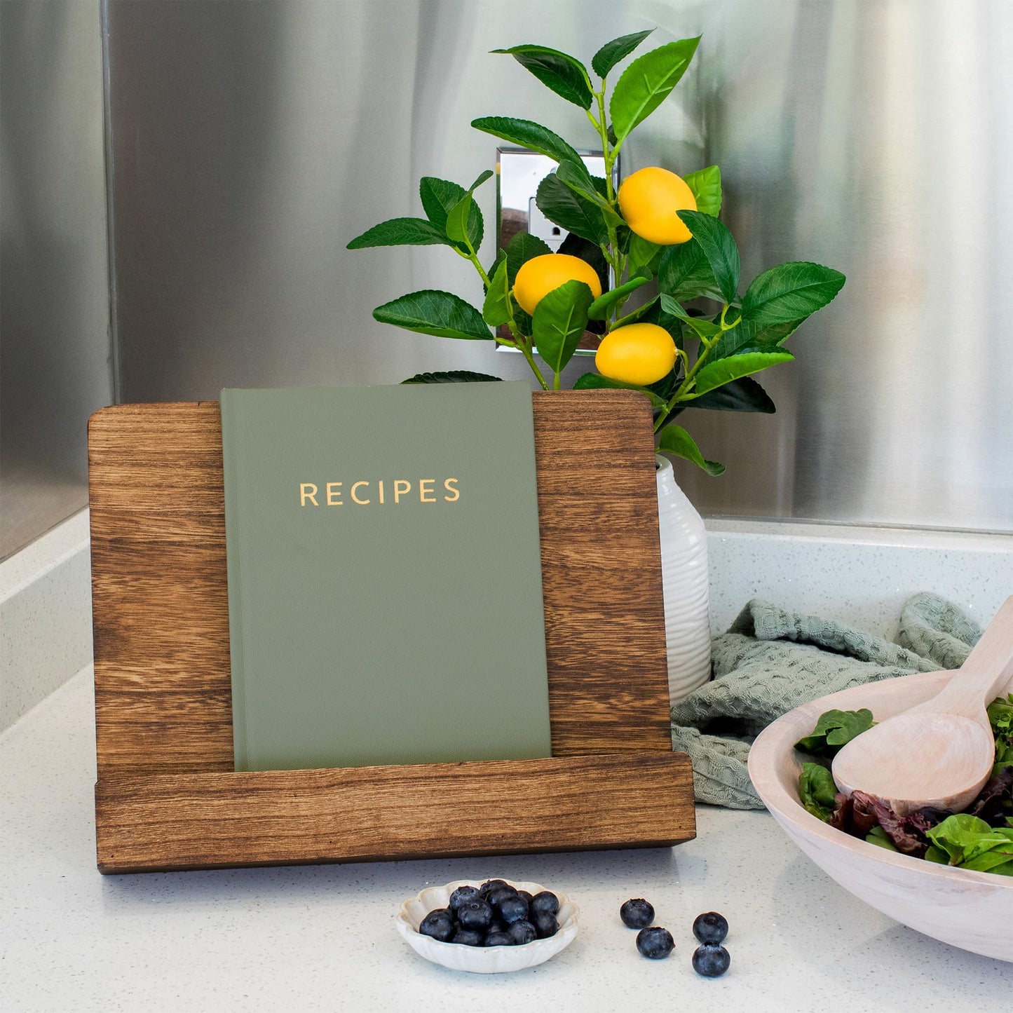 Beautiful Cookbook Stand for Your Kitchen Counter - Solid Wood Stand Easily Keeps Cook or Recipe Books Open for Convenient Cooking - Perfectly Fits Your iPad/Tablet and Enhances Any Kitchen Decor