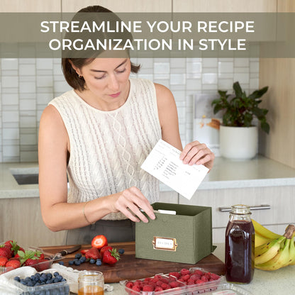 Beautiful Linen Recipe Box Set - Incl. 50x 4x6 inch Recipe Cards and Matching Dividers to Easily Organize Up to 250 Recipes - A Sturdy Card Holder And Great Gift that Perfectly Fits into Any Kitchen