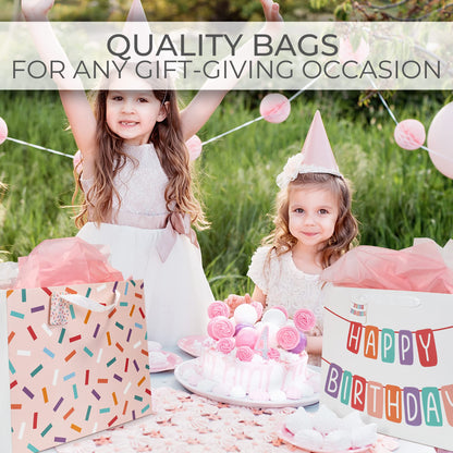 ZICOTO Beautiful Birthday Gift Bags Set of 2 - Large 16" Bags with Handles incl. Matching Tissue Paper, Cards & Stickers - Reusable and Perfect For Presents…